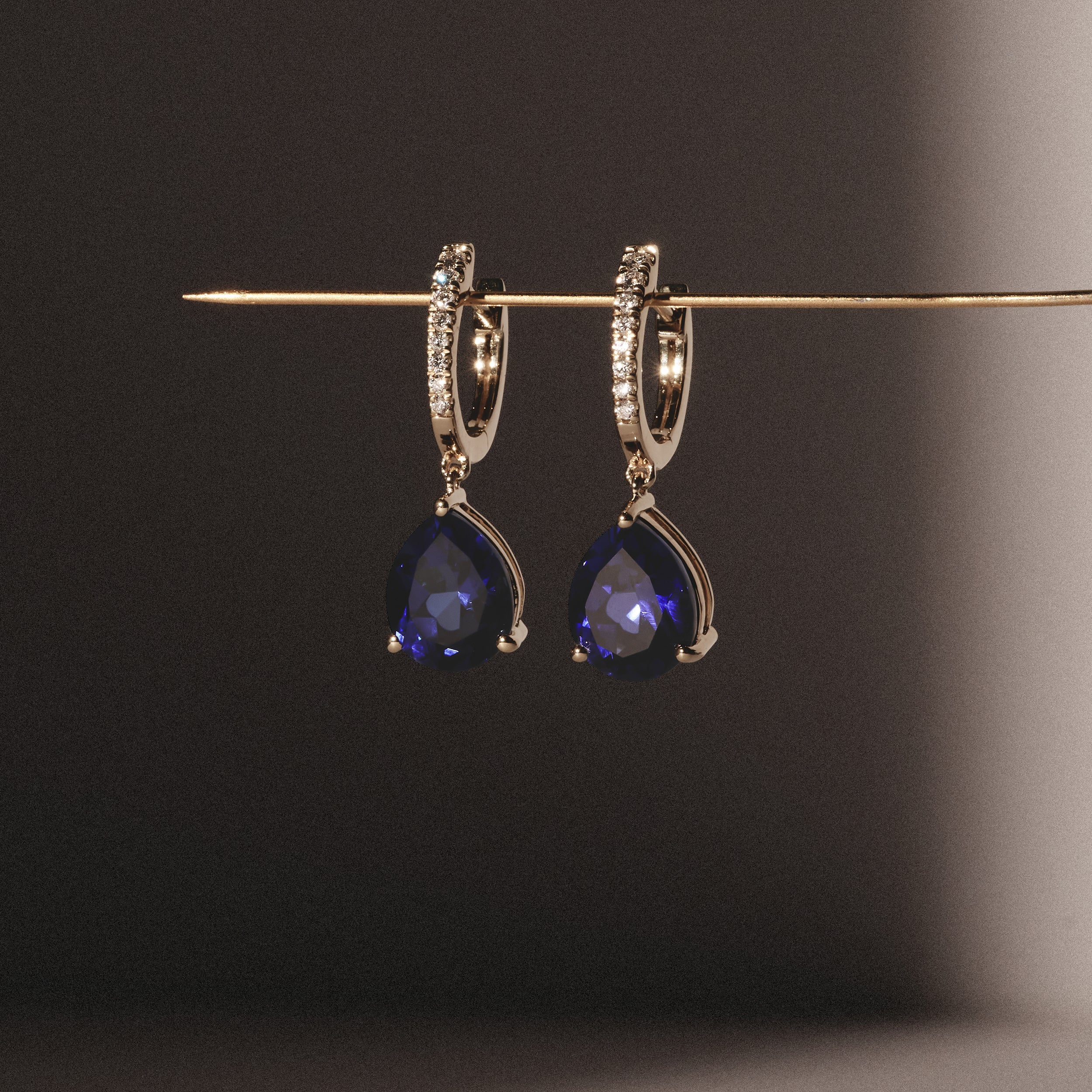 Astra 6.50ct Lab Sapphire and Diamond Drop Pear Cut Earrings in 18K Gold Vermeil